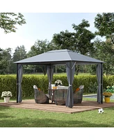 Outsunny 13' x 10' Outdoor Patio Gazebo Soft Top Canopy with Pa Coated Polyester Roof, Steel/Aluminum Frame, Curtains & Netting Sidewalls, Grey