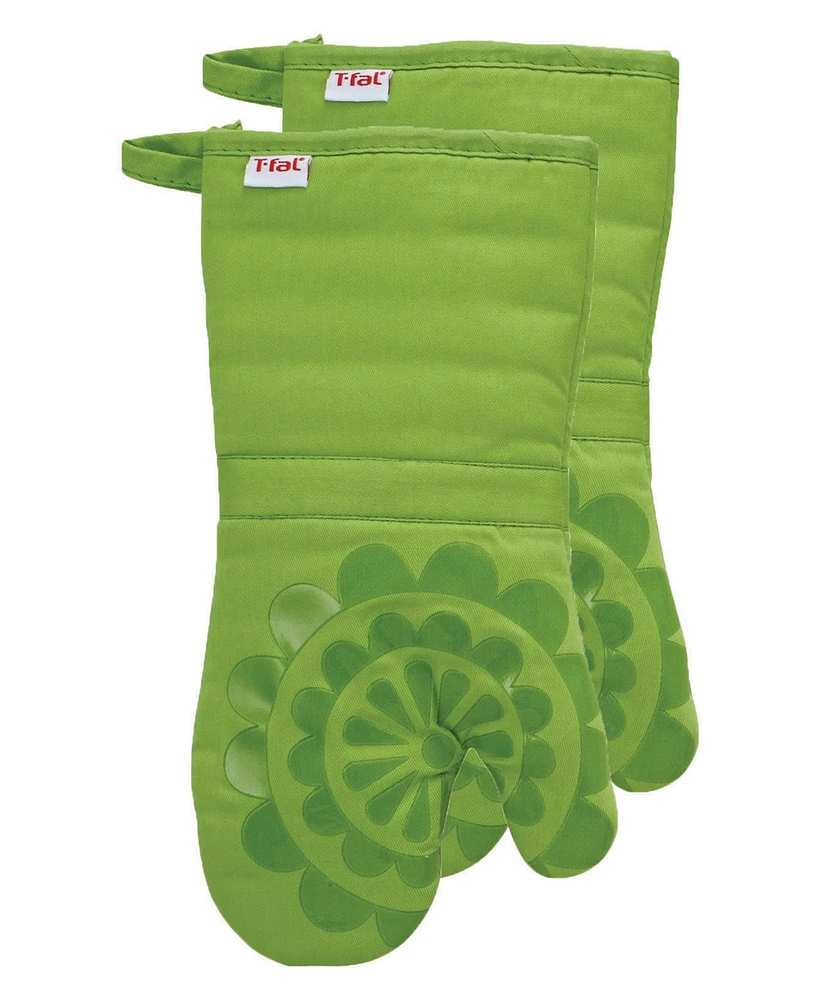 T-Fal Medallion Print Silicone and Cotton Twill Oven Mitt, Set of 2