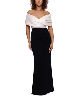 Betsy & Adam Petite Off-The-Shoulder Sweetheart-Neckline Gown