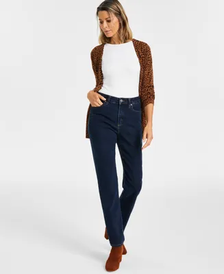 Style & Co Petite High-Rise Natural Straight-Leg Jeans, Short