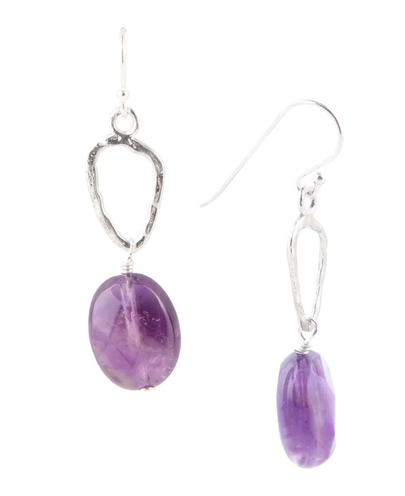 Barse Rose Sterling Silver and Genuine Amethyst Drop Earrings