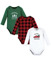 Hudson Baby Boys Unisex Cotton Long-Sleeve Bodysuits, Christmas tree 3-Pack - 3