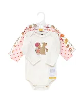 Hudson Baby Girls Cotton Long-Sleeve Bodysuits, Fall Squirrel 3-Pack, 6-9 Months