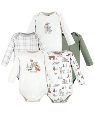 Hudson Baby Boys Cotton Long-Sleeve Bodysuits, Forest Animals 5-Pack, 0-3 Months
