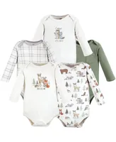 Hudson Baby Boys Cotton Long-Sleeve Bodysuits, Forest Animals 5-Pack, 0-3 Months