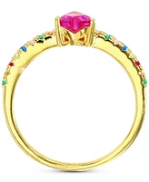 Lab-Grown Multi-Gemstone (1-1/4 ct. t.w.) & Cubic Zirconia Heart Ring 14k Gold-Plated Sterling Silver