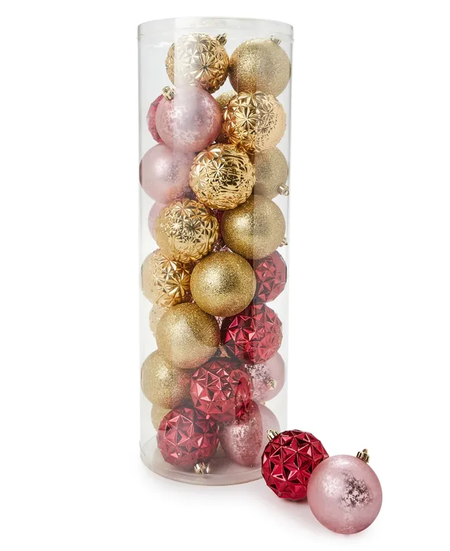 Holiday Lane Burgundy and Blush Plastic Ornaments, Set of 16