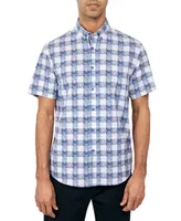 Society Of Threads Men's Regular Fit Non-Iron Performance Stretch Floral Check Print Button-Down Shirt