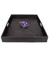 Artifacts Trading Company Rattan Square Ottoman Tray with Cutout Handles