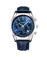 Stuhrling Men's Monaco Blue Leather , Blue Dial , 44mm Round Watch