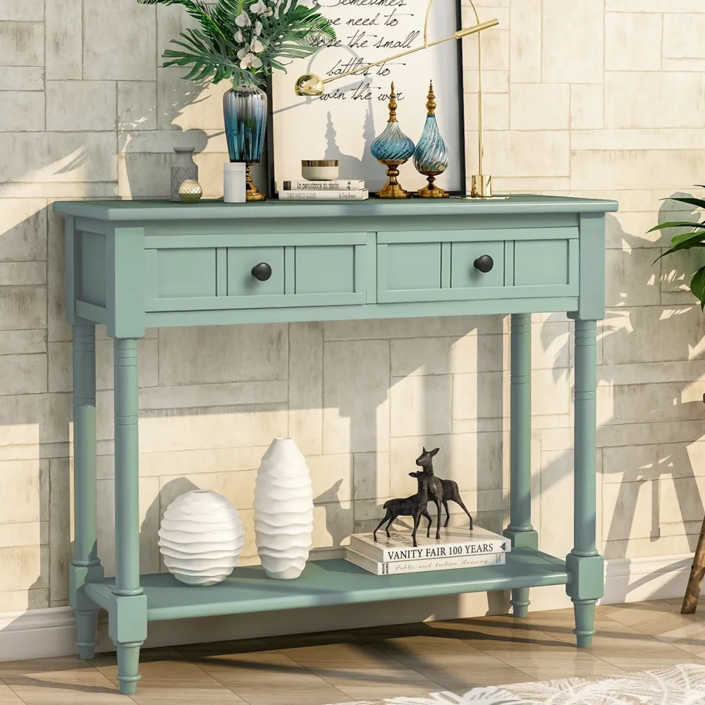 Simplie Fun Daisy Series Console Table Traditional Design With Two Drawers And Bottom Shelf