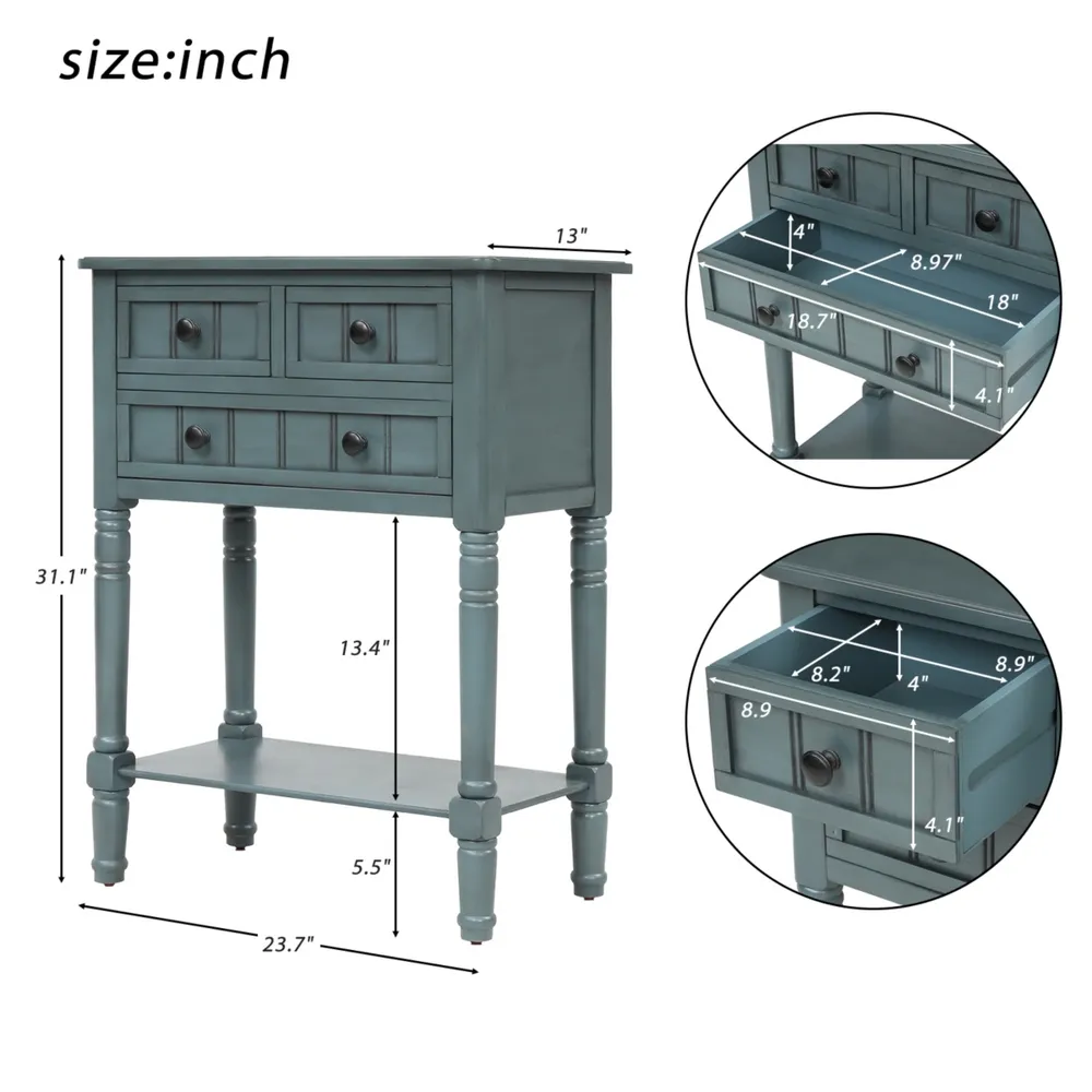 Simplie Fun Narrow Console Table, Slim Sofa Table With Three Storage Drawers And Bottom Shelf