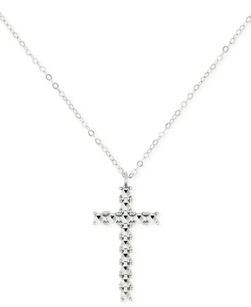 Diamond Beaded Cross 18" Pendant Necklace 10k Gold