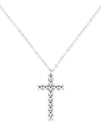 Diamond Beaded Cross 18" Pendant Necklace 10k Gold