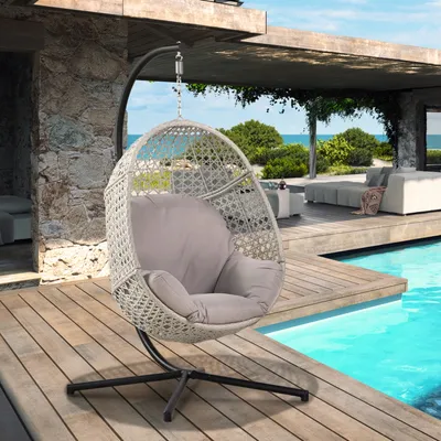 Simplie Fun Large Hanging Egg Chair With Stand & Uv Resistant Cushion Hammock Chairs