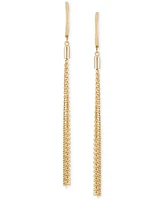 Long Tassel J-Hoop Drop Earrings in 10k Gold