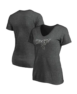 Women's Fanatics Heathered Charcoal Chicago White Sox Team Logo Lockup V-Neck T-shirt