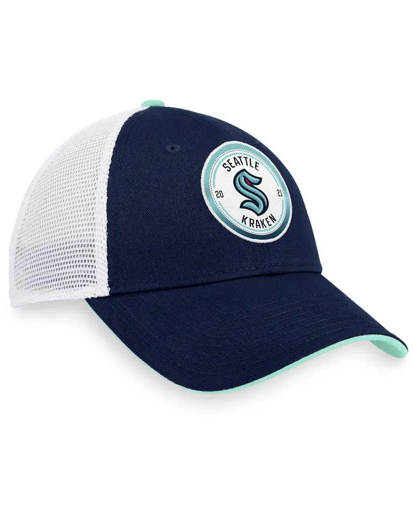 Men's Fanatics Deep Sea Blue, White Seattle Kraken Iconic Gradient Trucker Snapback Hat