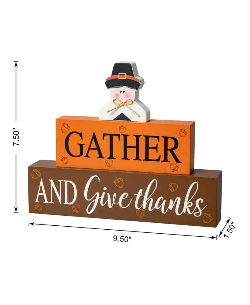 Glitzhome 9.5" L Thanksgiving Wooden Pilgrim Table Block Sign