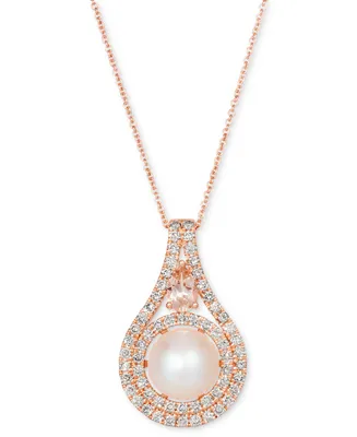 Le Vian Vanilla Pearl (9mm), Peach Morganite (1/3 ct. t.w) & Nude Diamond (3/4 ct. t.w.) 18" Pendant Necklace in 14k Rose Gold