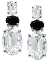 White Quartz (11 ct. t.w.) & Onyx Three-Stone Drop Earrings in Sterling Silver