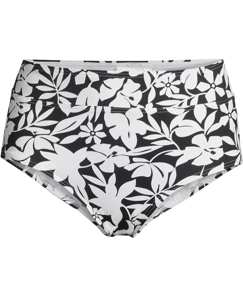 Lands' End Women's Tummy Control High Waisted Bikini Swim Bottoms Print