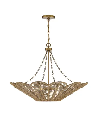 Savoy House Cyperas 5-Light Pendant in Warm Brass and Rope