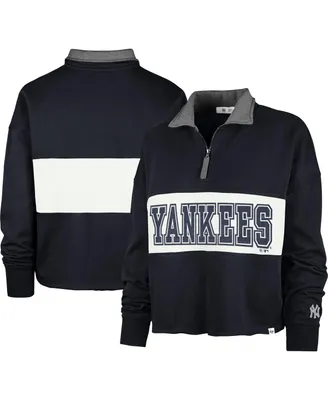 Women's '47 Brand Navy New York Yankees Remi Quarter-Zip Cropped Top