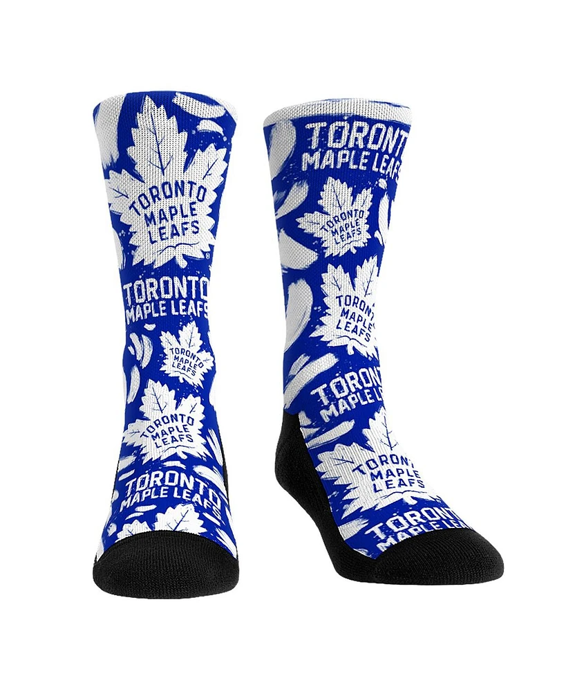 Men's and Women's Rock 'Em Socks Toronto Maple Leafs Allover Logo and Paint Crew Socks