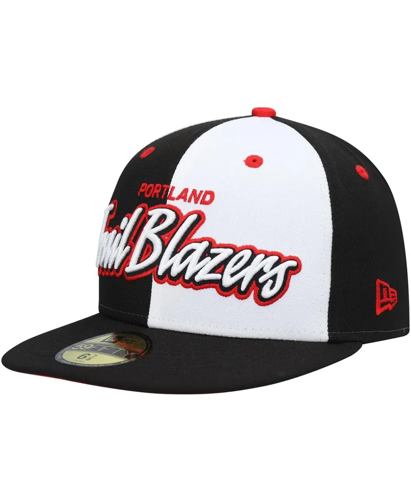 Men's New Era Black, White Portland Trail Blazers Script Pinwheel 59FIFTY Fitted Hat