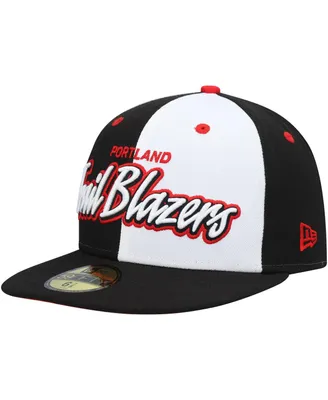 Men's New Era Black, White Portland Trail Blazers Script Pinwheel 59FIFTY Fitted Hat