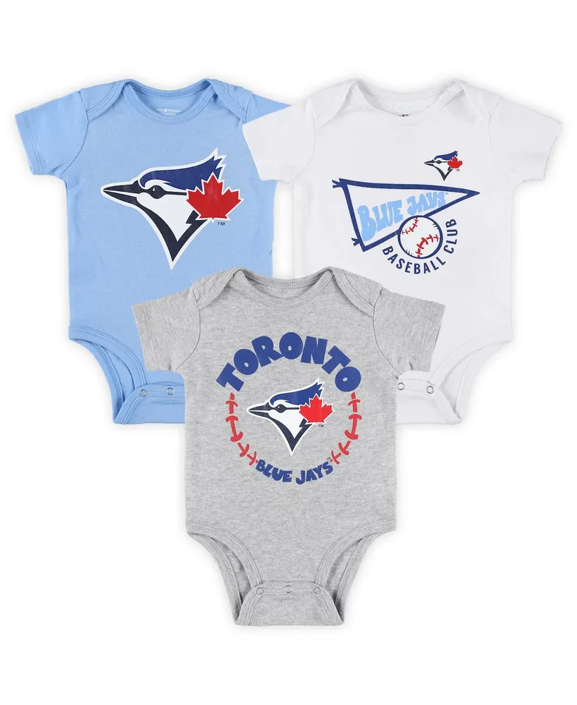 Newborn and Infant Boys Girls Powder Blue, White, Heather Gray Toronto Blue Jays Biggest Little Fan 3-Pack Bodysuit Set