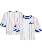 Big Girls White New York Mets Ball Striped T-shirt