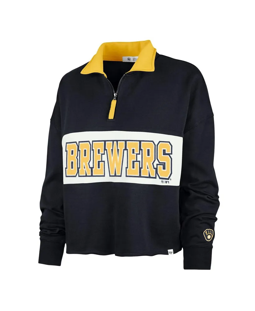 Women's '47 Brand Navy Milwaukee Brewers Remi Quarter-Zip Cropped Top