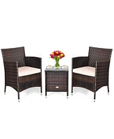 Costway Outdoor 3 Pcs Pe Rattan Wicker Furniture Sets