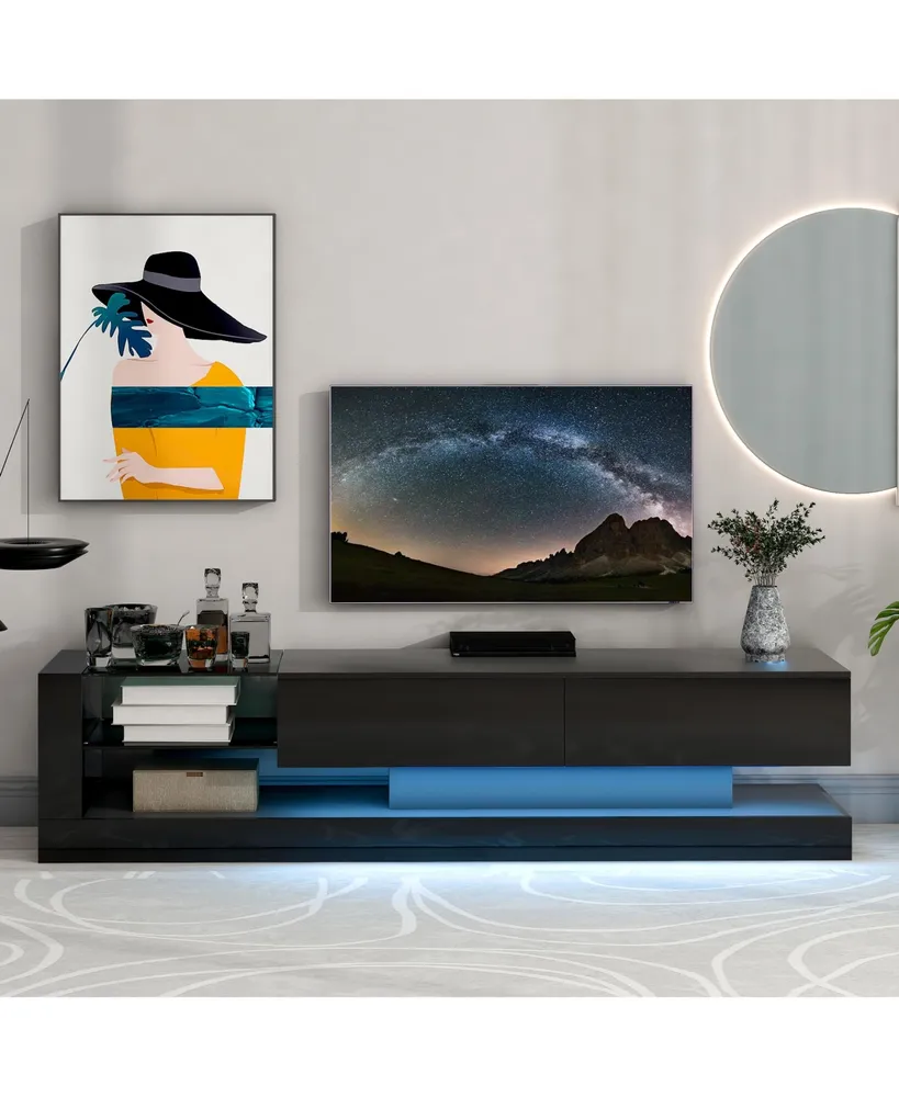 Simplie Fun Tv Stand With Two Media Storage Cabinets Modern High Gloss Entertainment Center