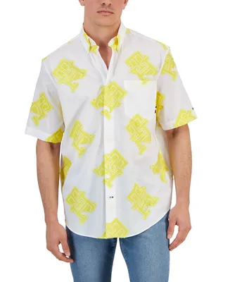 Tommy Hilfiger Men's Relaxed Fit Monogram Print Short Sleeve Button Front Shirt