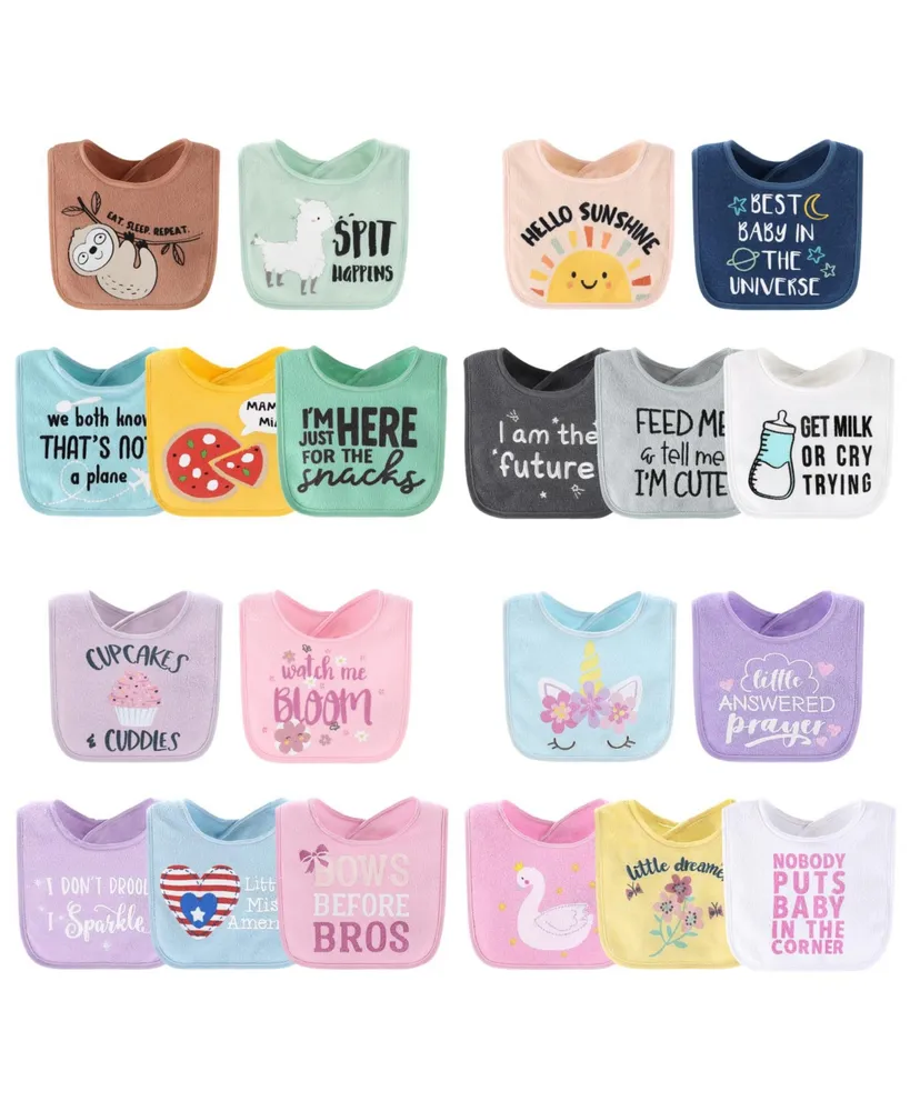 The Peanutshell Baby Girl Terry Bibs, 20 Pack for Feeding, Teething, or  Drooling, Hello Sunshine/Pastel Girl