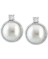 Effy Cultured Freshwater Pearl (9 mm) & White Topaz (1/20 ct. t.w.) Stud Earrings in Sterling Silver