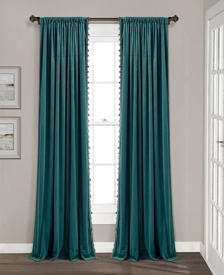 Lush Decor Luxury Vintage-Like Velvet with Silky Pompom Trim Window Curtain Panel, 52" x 84"