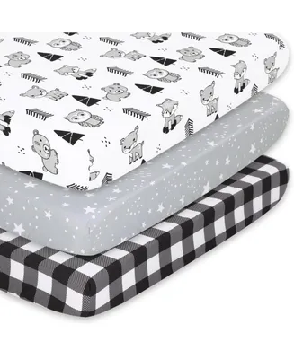 The Peanutshell Pack n Play, Mini Crib, Portable Crib or Fitted Playard Sheets for Baby Boy or Girl, 3 Pack Set, Gray, Black and White Woodland