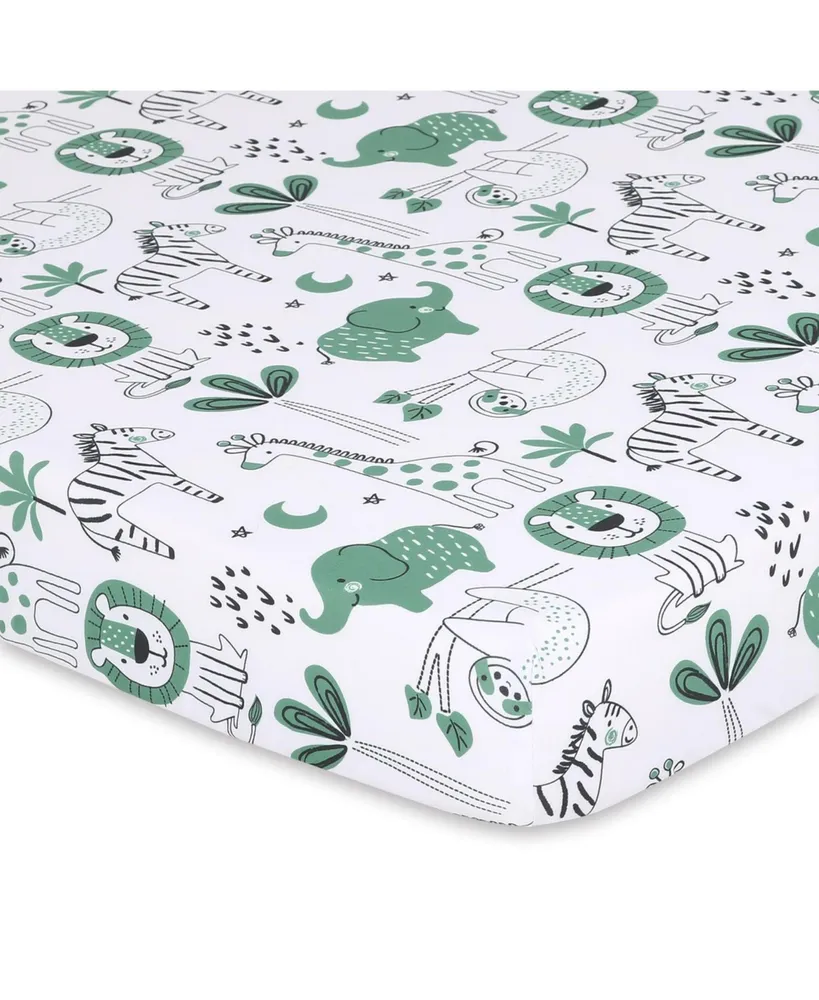 The Peanutshell Pack n Play, Mini Crib, Portable Crib or Fitted Playard Sheets for Baby Boy or Girl, 3 Pack Set, Green Safari