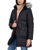 Maralyn & Me Juniors' Shine Faux-Fur-Trim Hooded Puffer Coat