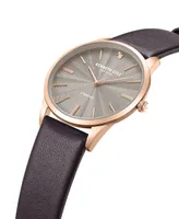 Kenneth Cole New York Men's Quartz Genuine Diamond Accents Brown Genuine Leather Watch 43.5mm