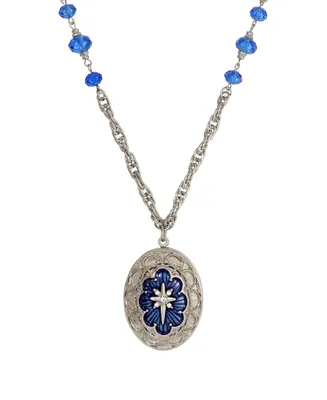 2028 Enamel Crystal Star of Bethlehem Locket Bead Necklace
