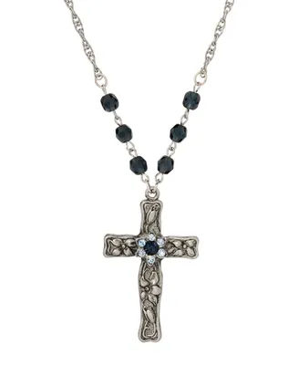 Symbols of Faith Crystal Cross Blue Bead Necklace