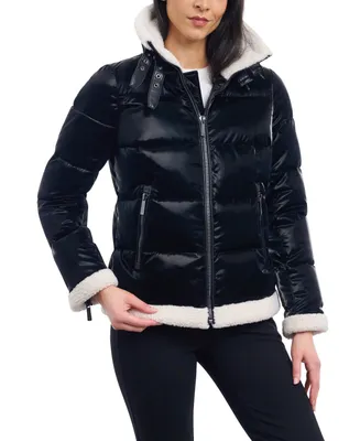 Michael Kors Women's Petite Faux-Shearling Shine Puffer Coat, Created for Macy's