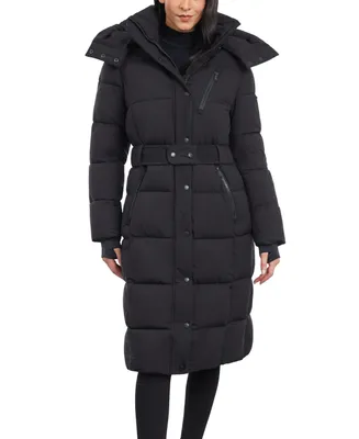 BCBGeneration Women's Belted Hooded Puffer Coat