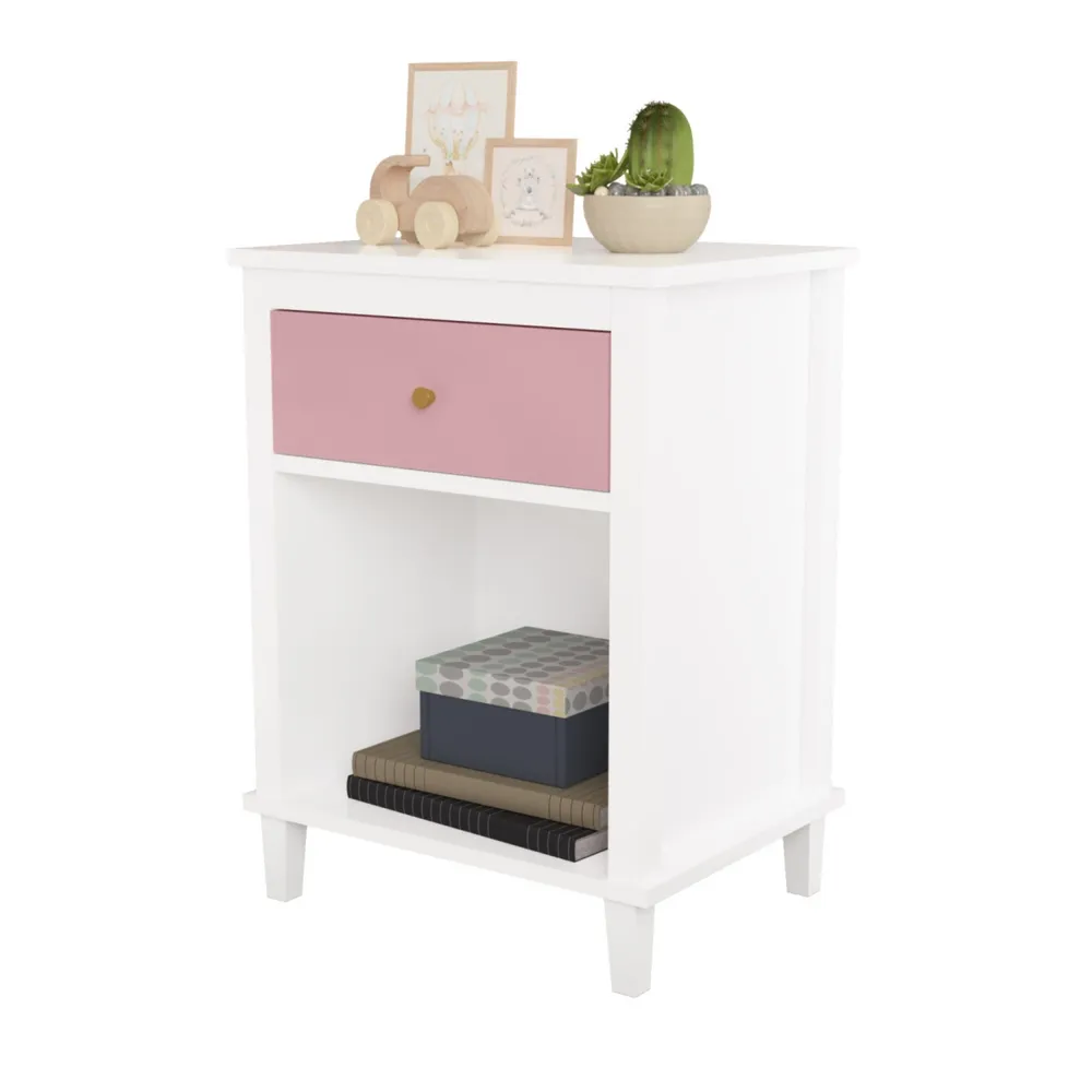 Simplie Fun Wooden Nightstand With One Drawer One Shelf For Kids