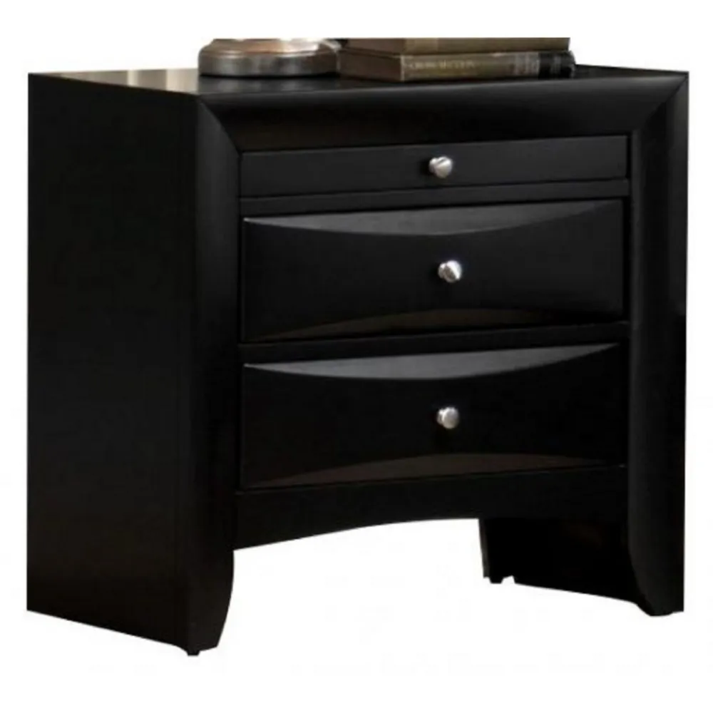 Simplie Fun 1 Piece Contemporary 2 Drawer Nightstand End Table Jewelry Tray Black Finish Solid Wood Wooden